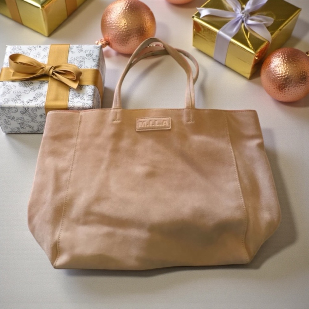 M.I.L.A Blush Pink Suede Tote Bag Large Minimalist Luxury Everyday Work Travel - Picture 12 of 16